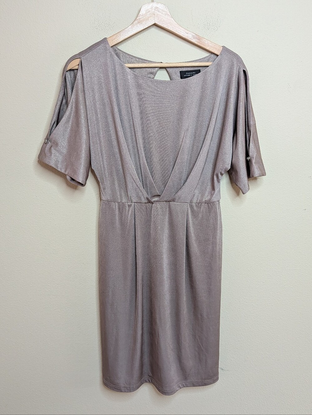 Tahari Mauve Shimmer Cold Shoulder Cocktail Dress 4